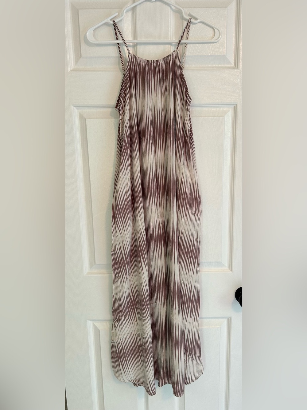 Sleeveless Purple and Cream Striped Dress